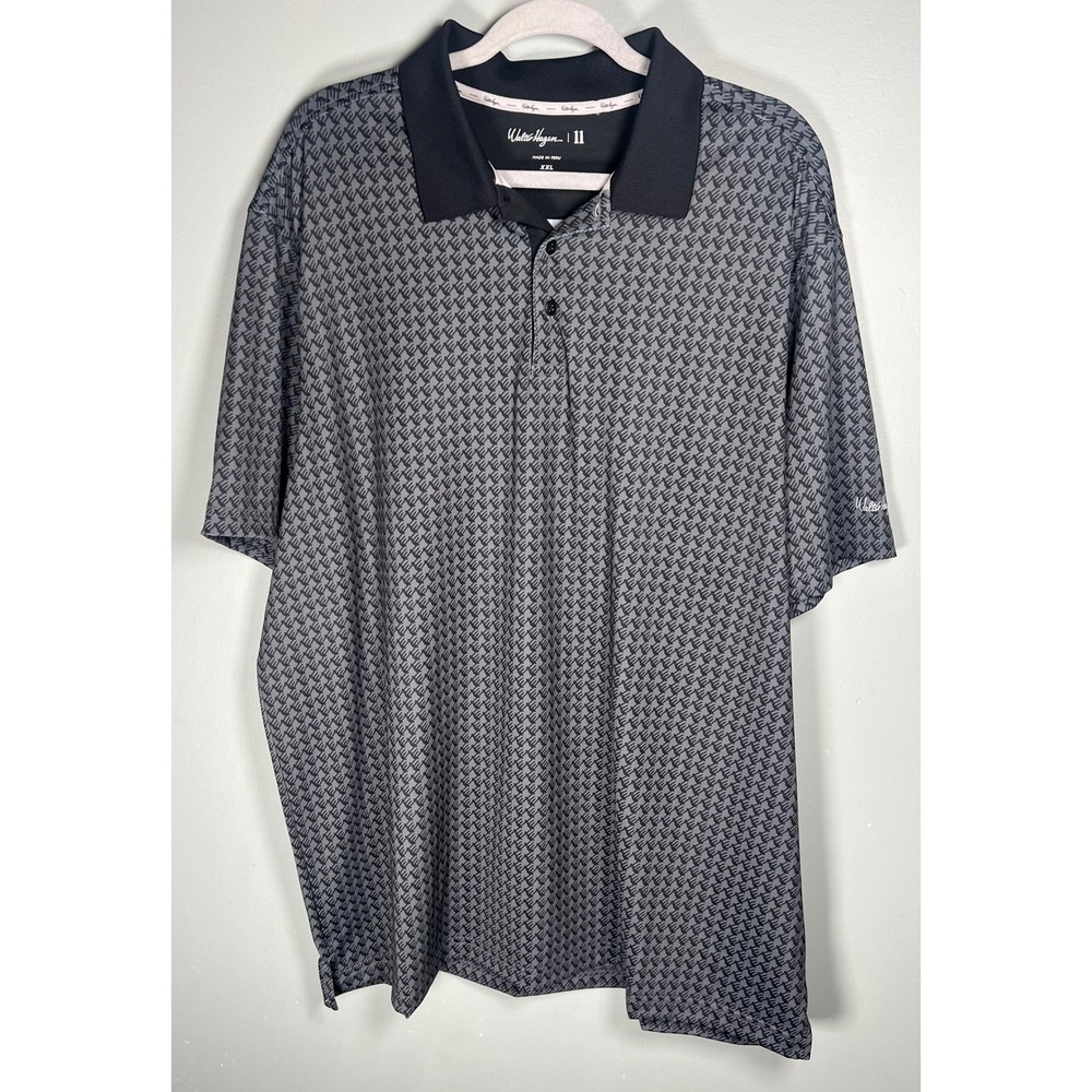 Walter Hagen Golf Polo Shirt Men's Geometric Gray Performance Stretch Size XXL